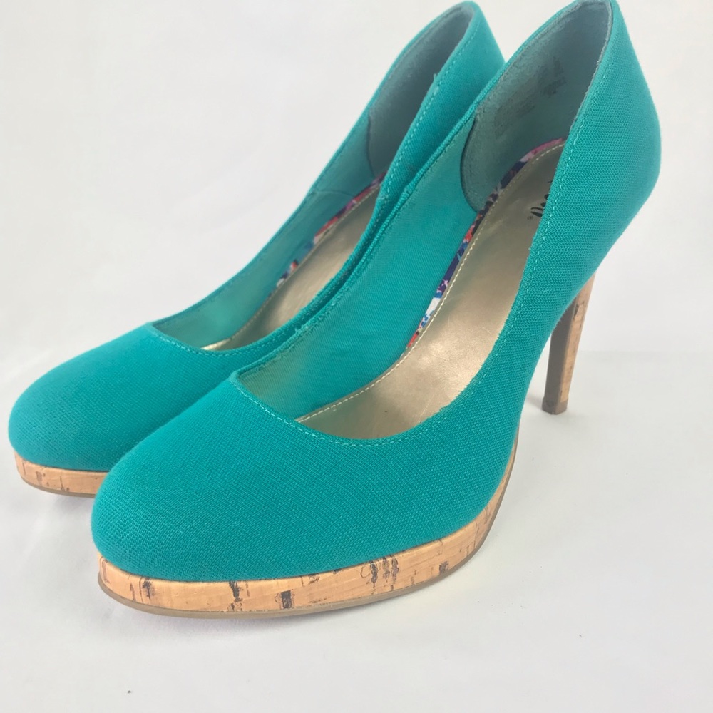 Teal Cork Heel Fioni Size 8